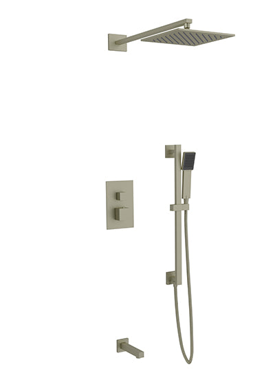 PS115 - Milan Shower Set with Slide Bar, Tub Filler, Wall Mount Shower Head Square Artos US Brushed Nickel