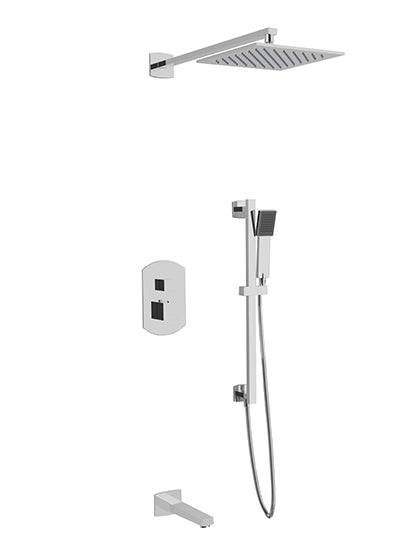 PS118 - Safire Shower Set with Tub Filler, Slide Bar, Wall Mount Shower Head Curved Artos US Chrome