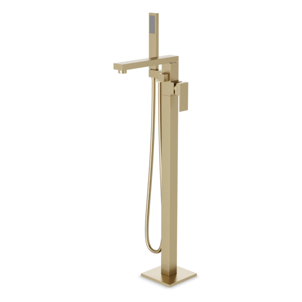 FS520TK - Trova Square Floor Mount Tub Filler Trim Kit with Hand Held Shower Artos US Satin Brass