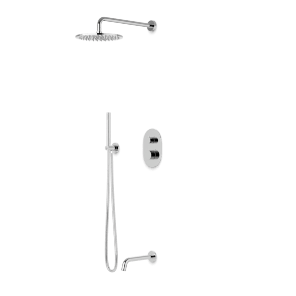 PS120 - Opera Round Thermostatic Shower Trim Kit with Wall Mount Shower Head, Hand Held Shower, Tub Filler Artos US Chrome