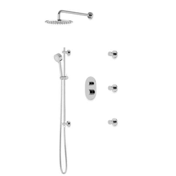 PS124 - Opera Round Thermostatic Shower Trim Kit with Wall Mount Shower Head, Hand Held Shower on Slide Bar, Body Jets Artos US Chrome