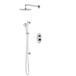 PS136 - Opera Round Thermostatic Shower Trim Kit with Wall Mount Shower Head, Hand Held Shower on Slide Bar Artos US Chrome